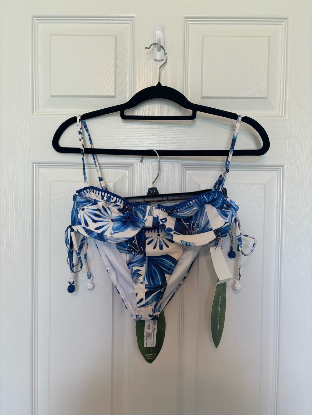NWT Farm Rio Garden Tiles Blue and White Bikini Size M Summer Beach Vacation